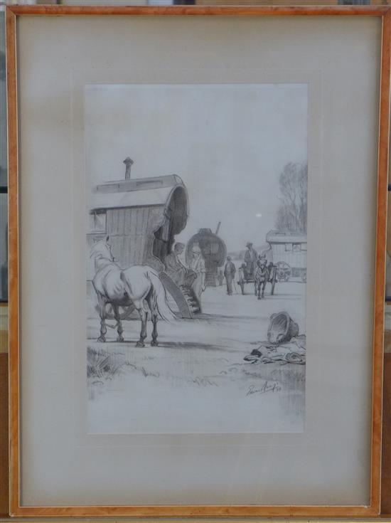 § Edward Seago (1910-1974) Gypsy encampment, 13 x 8.25in.